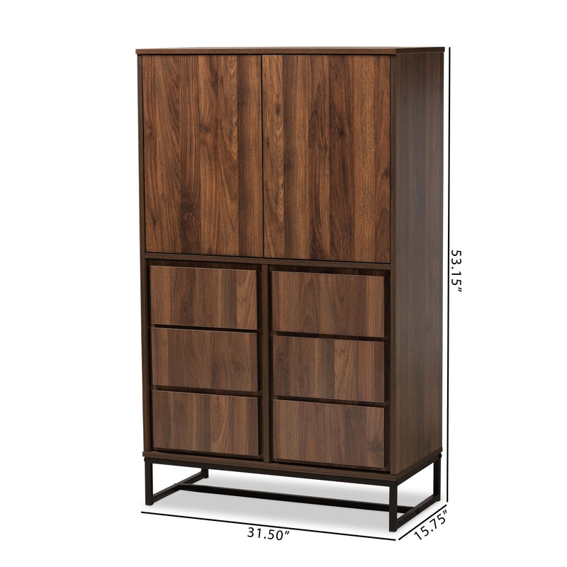 Neil Multipurpose Storage Cabinet in Modern Contemporary Design with Walnut Brown Wood and Black Metal Finish