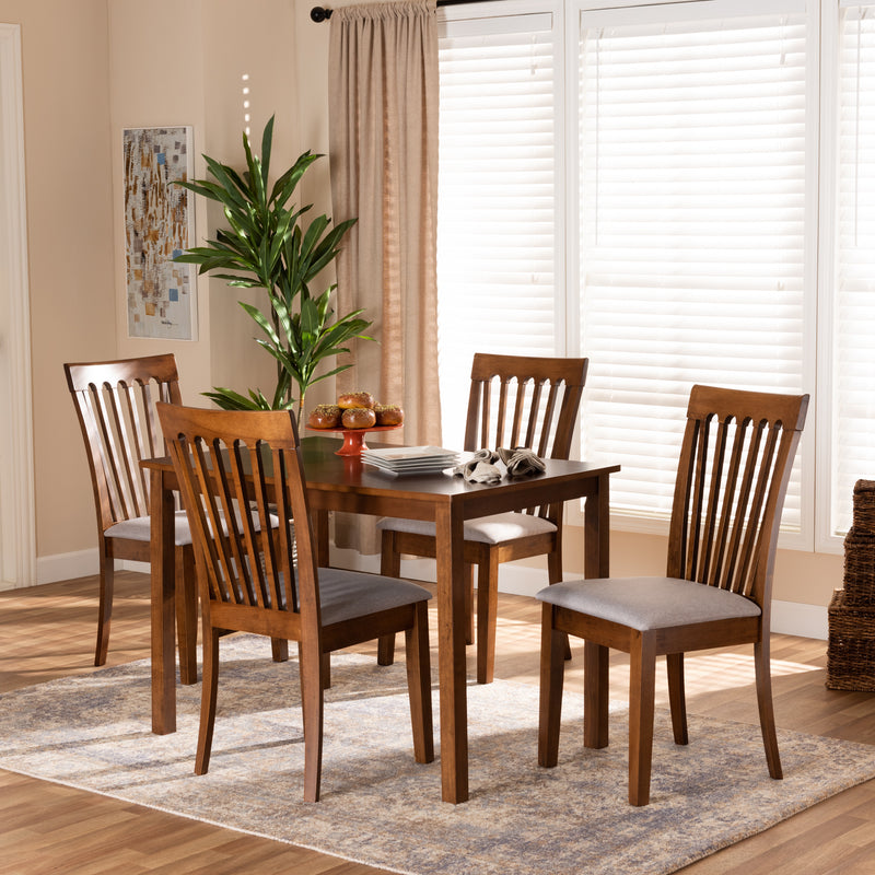 Seda 5-Piece Dining Set Modern Grey Fabric Upholstered Chairs with Walnut Brown Finished Wood Table