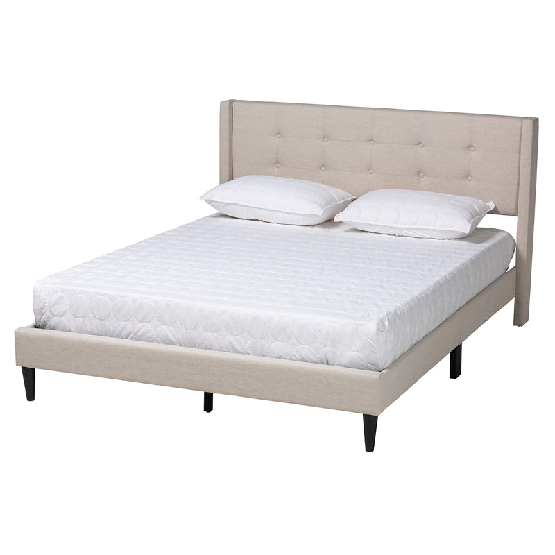 Casol Platform Bed - Mid-Century Modern Transitional Beige Fabric Upholstered