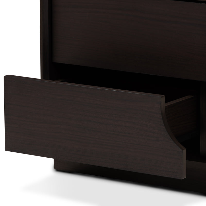 Larsine Modern Nightstand with 2 Drawers in Brown Finish for Bedroom Storage