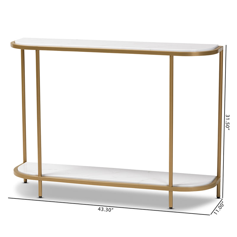 Dominic Console Table - Modern Gold Metal Design with Faux Marble Top for Stylish Entryway or Living Room Decor