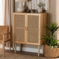 Maclean Mid-Century Modern Storage Cabinet - Rattan and Natural Brown Wood, 2-Door Design for Stylish Organization and Décor