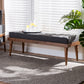 Linus Bench Mid-Century Modern Dark Grey Fabric Upholstered and Button Tufted Wood