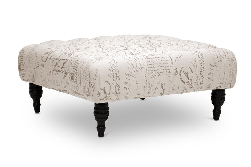 Keswick Ottoman Beige Linen Modern Tufted