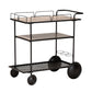 Huntley Mobile Wine Cart Modern Industrial Design with Walnut Brown Wood and Black Metal Frame