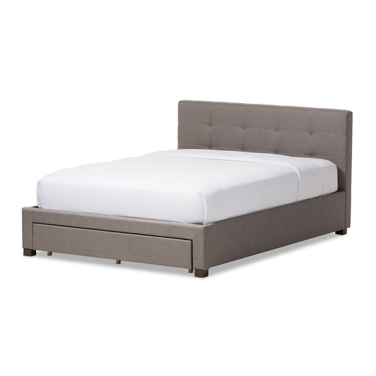 Brandy Modern and Contemporary Grey Fabric Upholstered Platform Bed with Storage Drawer