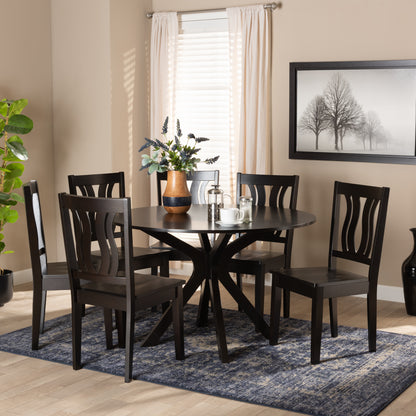 Mare Dining Set Modern and Contemporary Transitional Dark Brown Finished Wood 7-Piece