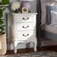 Gabrielle End Table Traditional French Country Design with White Finish and 3 Drawers