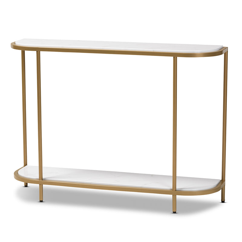 Dominic Console Table - Modern Gold Metal Design with Faux Marble Top for Stylish Entryway or Living Room Decor