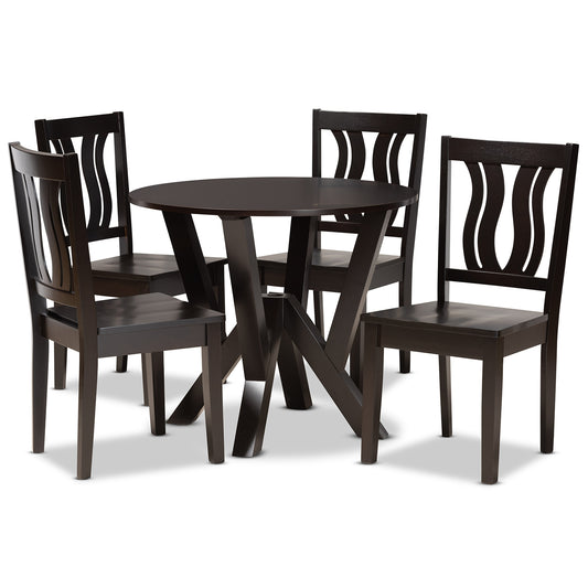 Noelia Dining Set Modern Contemporary Transitional Dark Brown Finished Wood 5-Piece