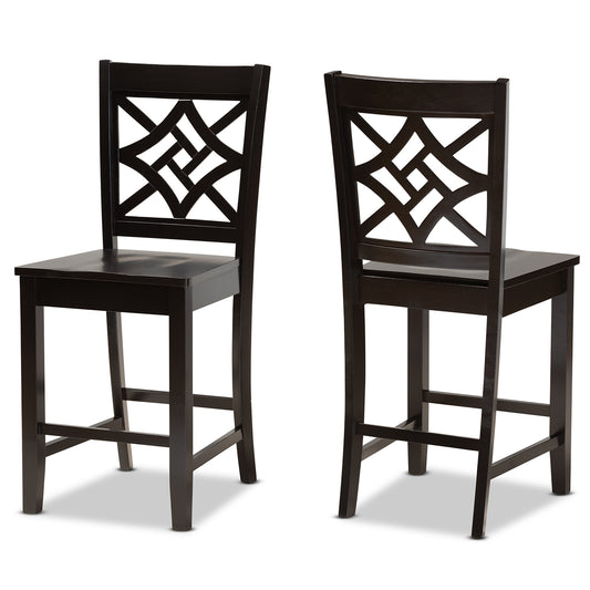 Nicolette Counter Stool Set Modern and Contemporary Dark Brown Finished Wood 2-Piece