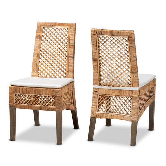 Argos Modern Bohemian Rattan Dining Chair Set 2-Piece Natural Brown Furniture for Stylish Dining Rooms and Boho Decor