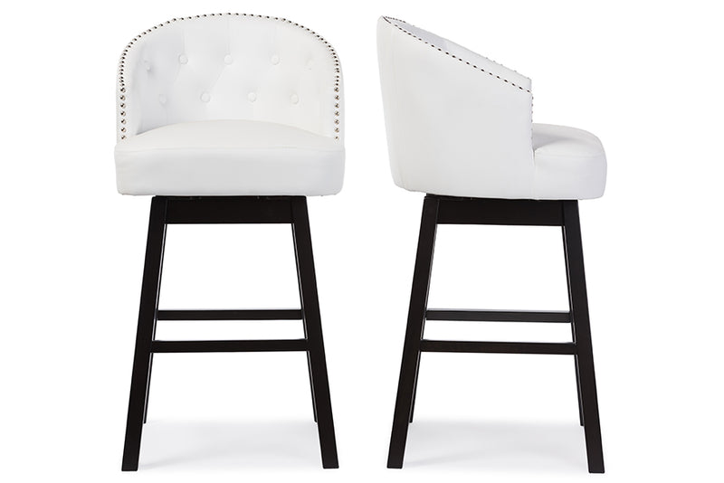 Avril Barstool Modern and Contemporary Black Faux Leather Tufted Swivel with Nail Head Trim Set of 2