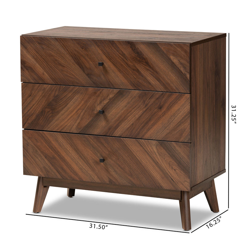 Hartman Mid-Century Modern 3-Drawer Storage Chest in Walnut Brown Finished Wood for Stylish Organization and Décor