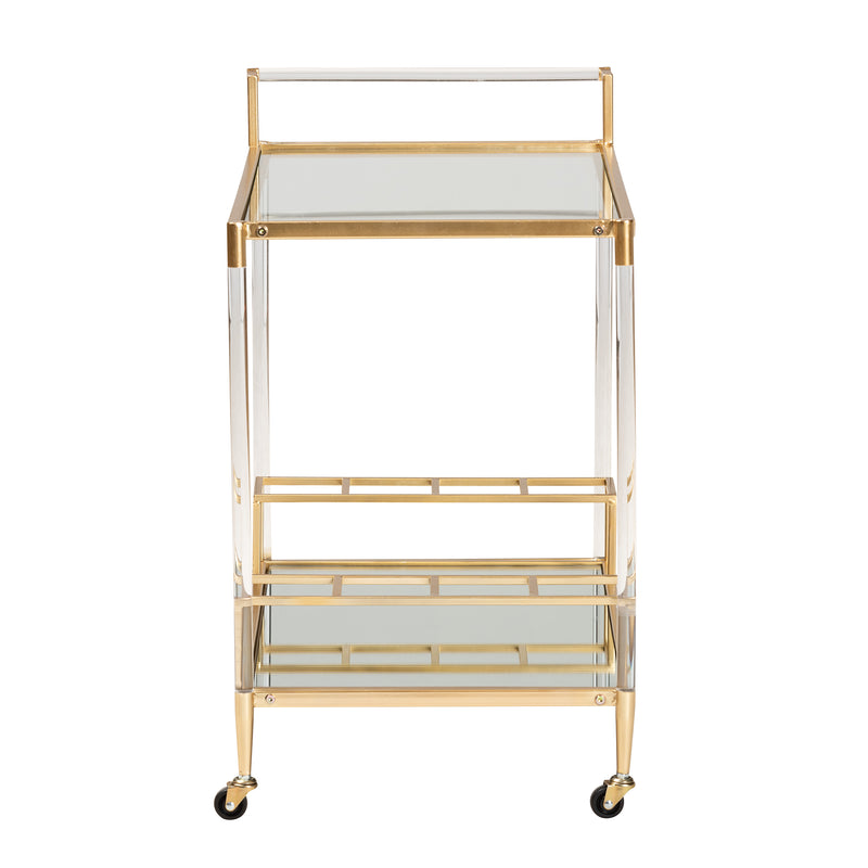 Rosalina Wine Cart - Contemporary Glam Luxe Design with Gold Metal and Mirrored Glass Accents