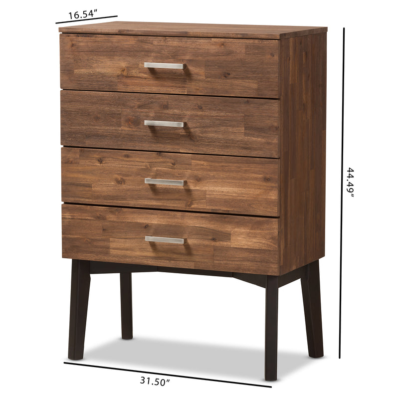 Selena Mid-Century Modern Chest - Brown Wood 4-Drawer Storage Unit for Bedroom or Living Room Furniture