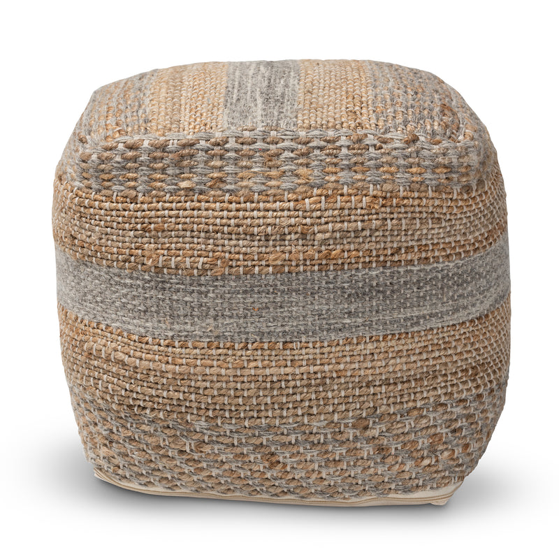 Grange Handwoven Hemp Pouf Ottoman Moroccan Inspired Natural and Grey Design for Stylish Home Decor and Comfortable Seating