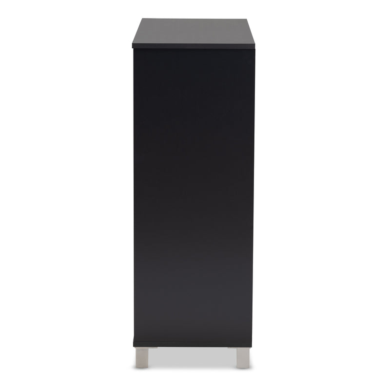 Shirley Shoe Storage Cabinet Modern and Contemporary Dark Grey Finished 2-Door Wood with Open Shelves