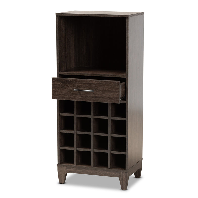 Trenton Wine Storage Cabinet Modern Dark Brown Finished Wood with 1 Drawer for Stylish Home Organization