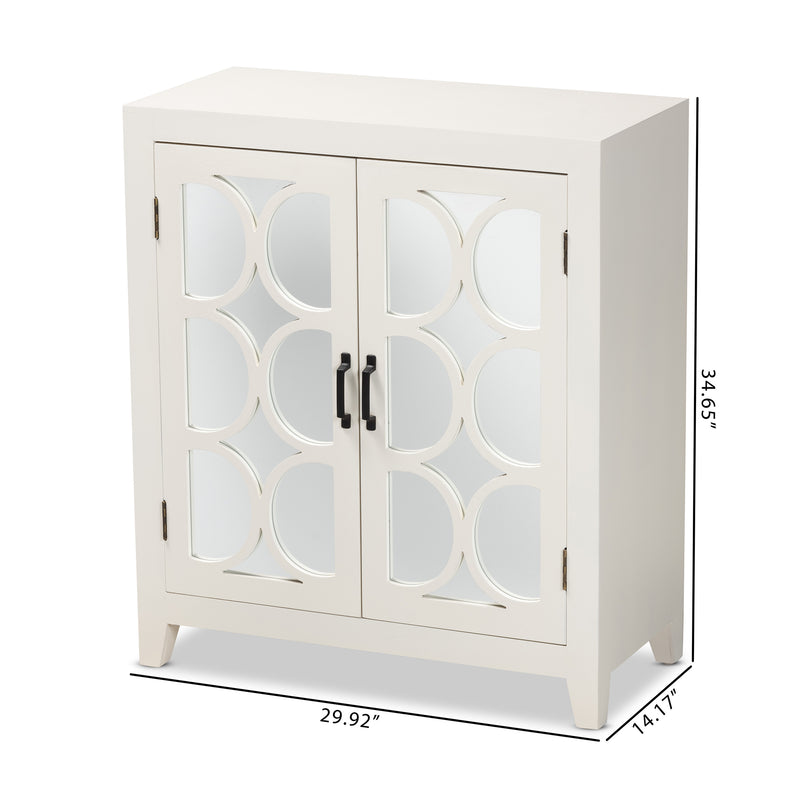 Garcelle Modern Contemporary Sideboard White Finished Wood Mirrored Glass 2-Door Storage Cabinet for Dining or Living Room