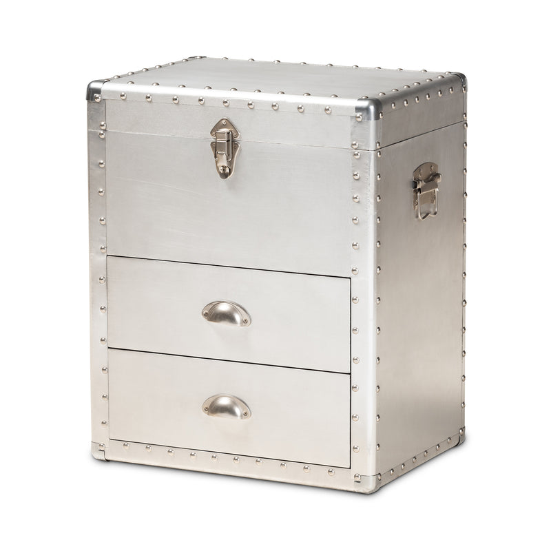 Serge Accent Storage Cabinet French Industrial Silver Metal 2-Drawer Design for Stylish Organization and Home Decor