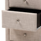 Tessa Nightstand - Modern and Contemporary Beige Fabric Upholstered 3-Drawer