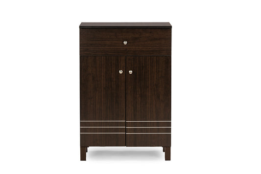 Felda Modern Shoe Cabinet - Dark Brown Storage Unit with 2 Doors and Drawer for Organized Footwear