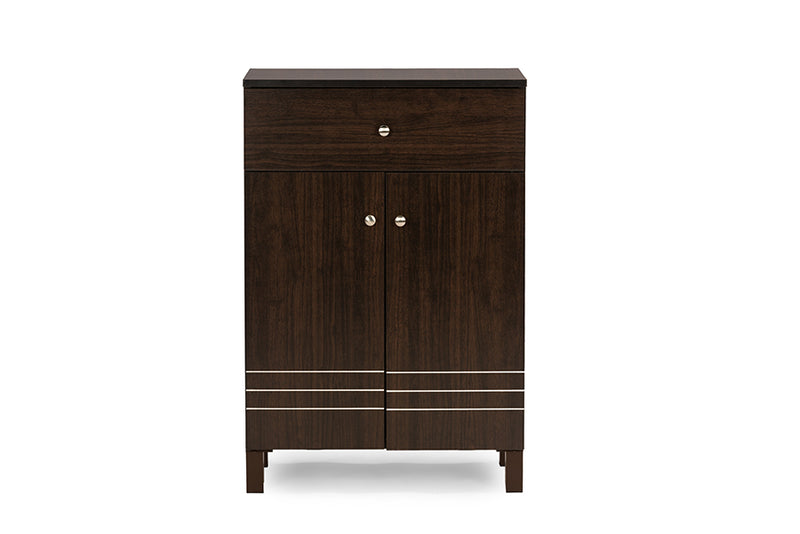 Felda Modern Shoe Cabinet - Dark Brown Storage Unit with 2 Doors and Drawer for Organized Footwear