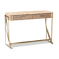 Lafoy Console Table Modern Contemporary Design Natural Brown Wood Gold Accents 2 Drawers for Storage