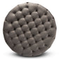 Sasha Glam Ottoman Grey Velvet Fabric Upholstered Gold Finished Round Cocktail