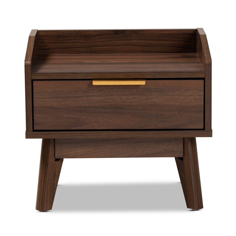 Lena Mid-Century Modern Nightstand Walnut Brown Finished 1-Drawer Wood Bedside Table with Stylish Design and Functional Storage