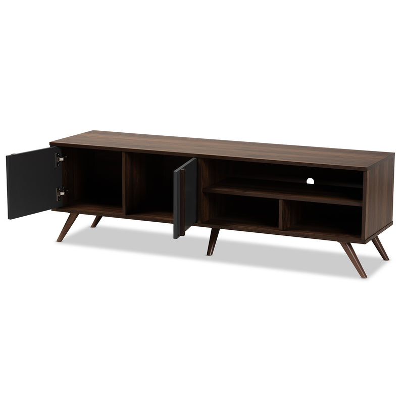 Naoki TV Stand Modern Two-Tone Grey and Walnut Finished Wood 2-Door Entertainment Center for Living Room