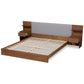 Sami Queen Size Platform Bed Modern Light Grey Fabric Upholstered with Walnut Brown Finished Wood