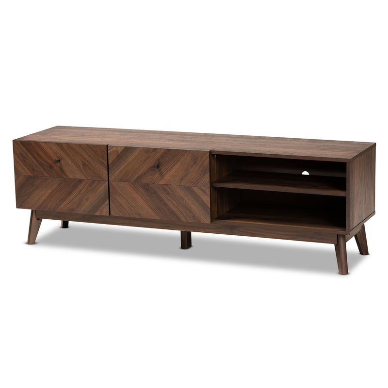 Hartman Mid-Century Modern TV Stand Walnut Brown Wood with Storage and Stylish Design