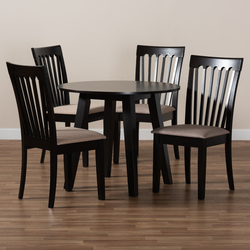 Maisie Dining Set - Modern 5-Piece Collection with Sand Fabric Upholstery and Dark Brown Finished Wood