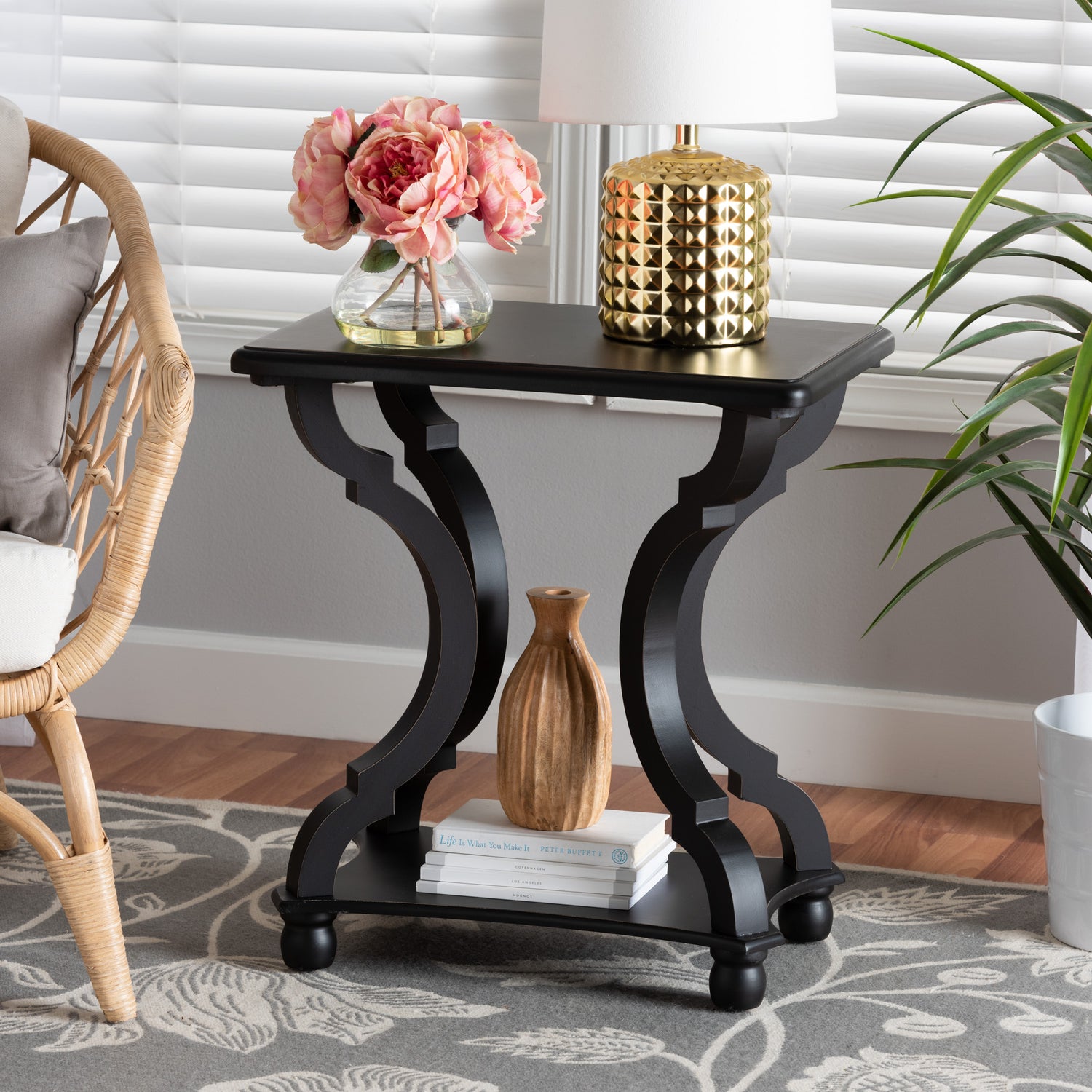 Cianna End Table Classic and Traditional Black Wood