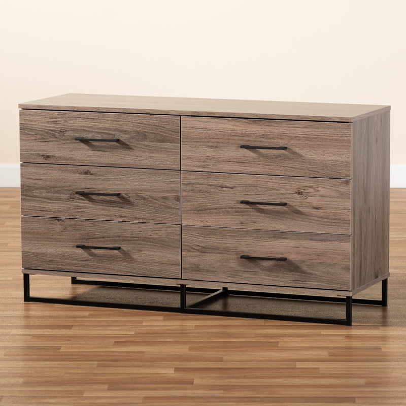 Daxton 6-Drawer Dresser in Rustic Oak Finish, Stylish Storage Solution for Modern Bedroom Furniture