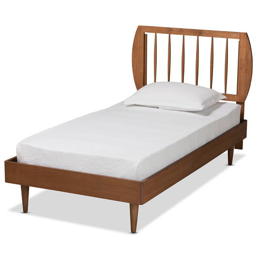 Chiyo Twin Size Platform Bed Mid-Century Modern Design in Walnut Brown Finished Wood for Stylish Bedroom Decor