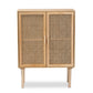 Maclean Mid-Century Modern Storage Cabinet - Rattan and Natural Brown Wood, 2-Door Design for Stylish Organization and Décor