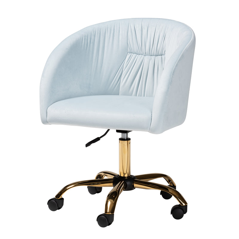 Ravenna Office Chair Contemporary Glam and Luxe Aqua Velvet Fabric and Gold Metal Swivel