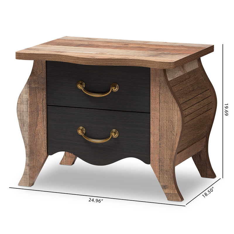 Romilly Nightstand Country Cottage Farmhouse Style Black and Oak-Finished Wood 2 Drawers for Storage and Rustic Charm