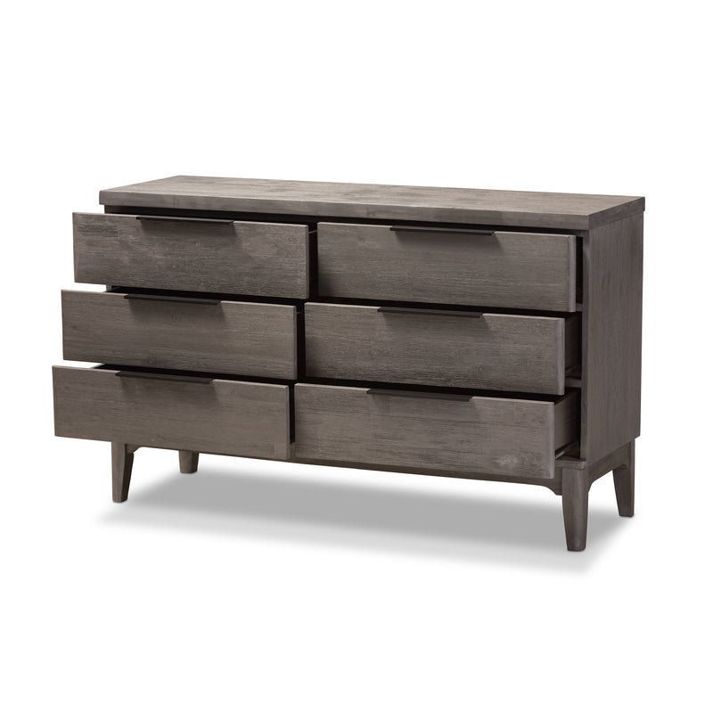 Nash Rustic Platinum Dresser 6-Drawer Wooden Storage Solution for Bedroom Organization and Style