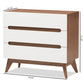 Calypso Mid-Century Modern 3-Drawer Storage Chest in White and Walnut for Stylish Organization and Home Décor