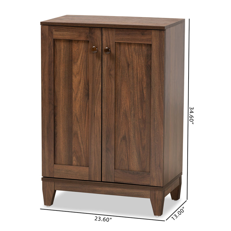 Nissa Shoe Storage Cabinet Modern Walnut Brown Finished Wood with 2 Doors for Organized Footwear Storage