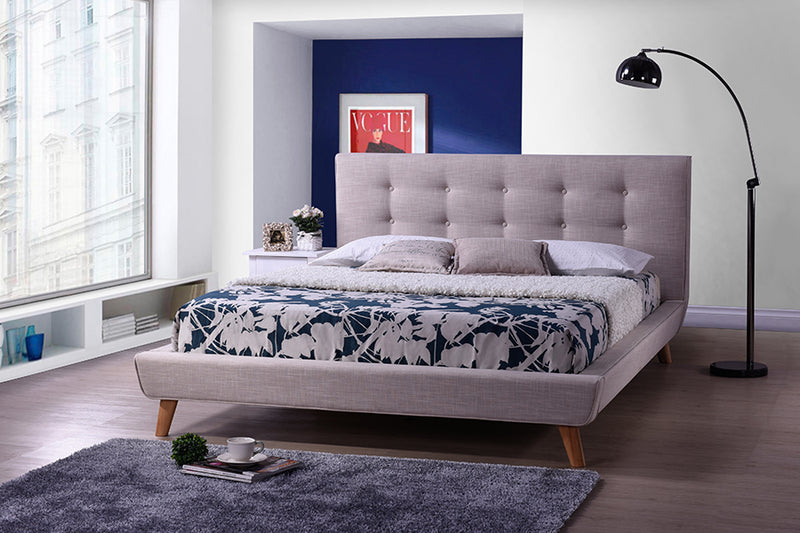 Jonesy Platform Bed - Scandinavian Style Mid-century Beige Fabric Upholstered