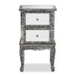 Wycliff End Table - Industrial Glam Design with Silver Metal and Mirrored Glass, Featuring 2 Drawers for Stylish Storage