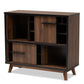 Margo Wine Storage Cabinet Mid-Century Modern Two-Tone Walnut Brown and Black Wood with Ample Storage for Bottles and Glasses