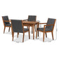 Theresa Dining Set Mid-Century Modern Dark Grey Fabric Upholstered Walnut Brown Finished Wood 5-Piece