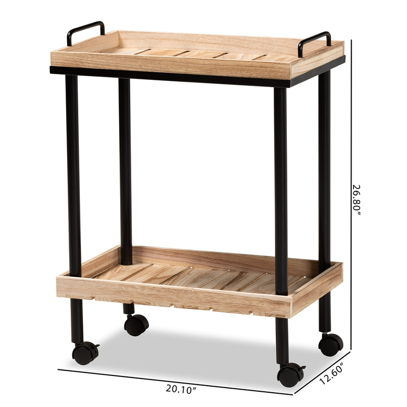 Olinda Kitchen Cart Modern Contemporary Design Oak Brown Finished Wood Black Metal Accents