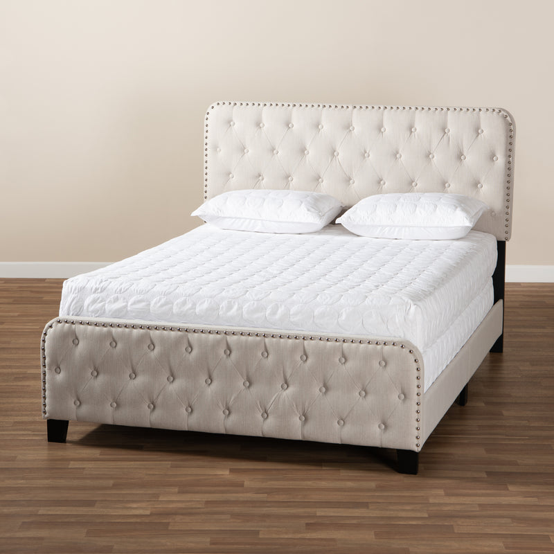 Annalisa Panel Bed - Modern Transitional Beige Fabric Upholstered Button Tufted